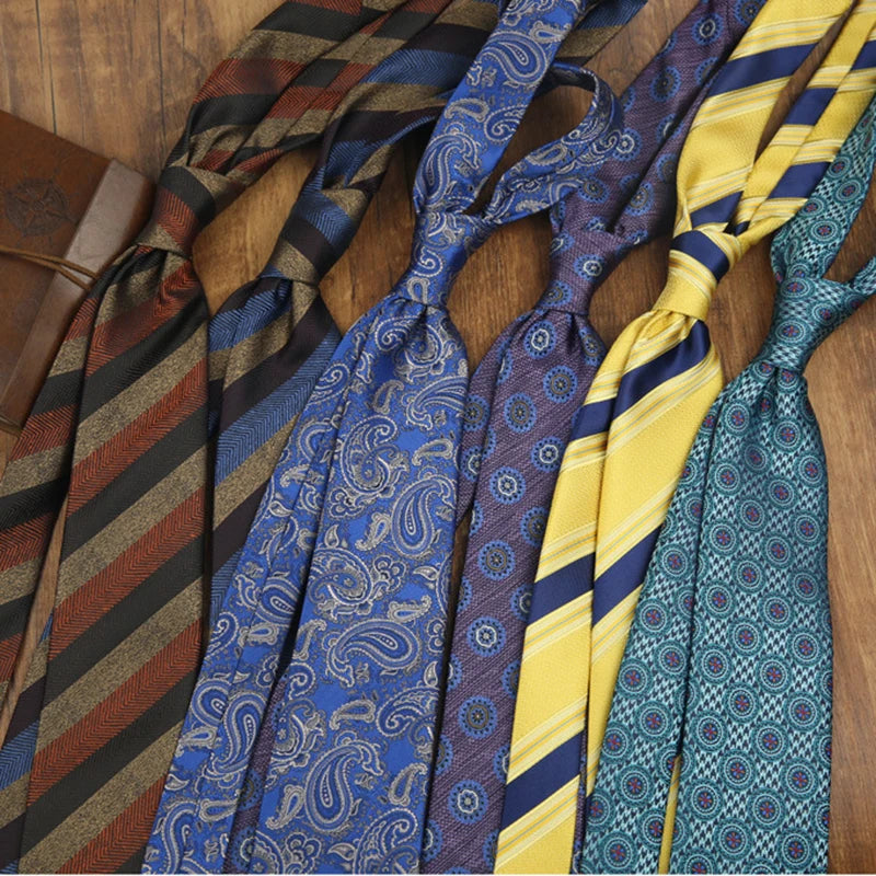 2024 New Brown Polyester Jacquard Men's Neckties 8CM Striped Dots Plaid Business Formal Neck Ties Wedding Party Suit Cravat Gift